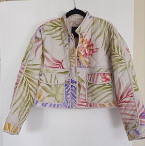 7 For All Mankind Cream and Pink Puffer Jacket